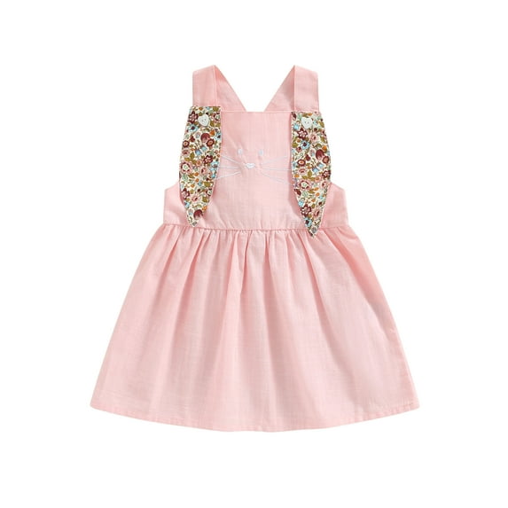 Caoirhny Toddler Baby Easter Overall Dress, Cute Sleeveless Stand Collar Bunny Suspender Dress