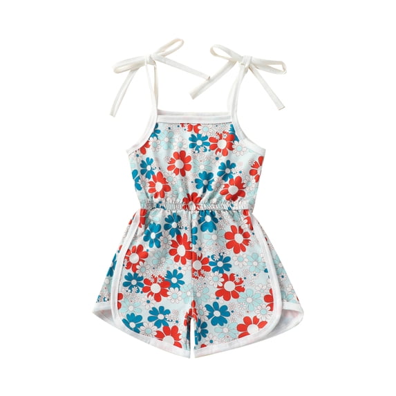 Caoirhny Toddler Baby Girls Summer Romper 6M 12M 1T 2T 3T 4T 5T Sleeveless Floral Print Tie Strap Jumpsuit Shorts
