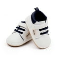 thumbnail image 1 of Caoirhny Toddler Boy PU Sneakers Casual Letter Print Cute Baby Flats Breathable Infant Walking Shoes for Newborn 0 6 12 18 Months, 1 of 5