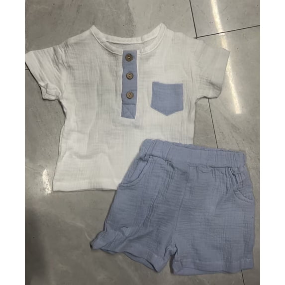 Caoirhny Toddler Boy Shorts Set Short Sleeve Round Neck Pocket Button T-Shirt with Shorts 2Pcs Summer Outfit 3M-3T
