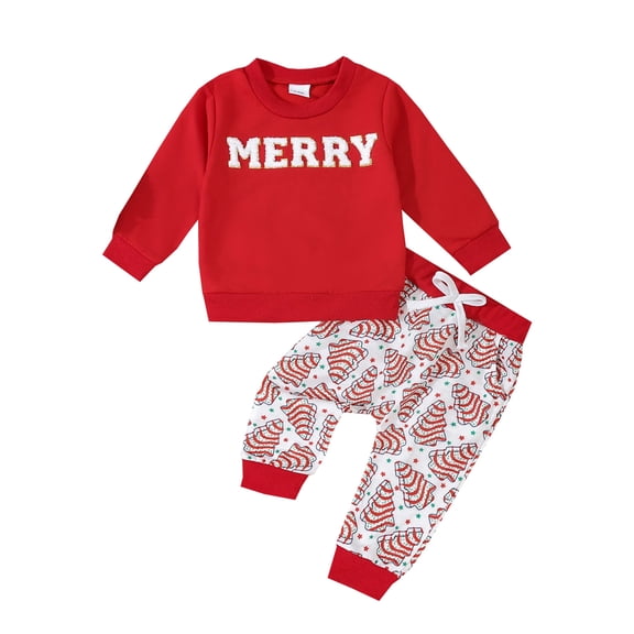 Caoirhny Toddler Boys Christmas Pants Sets Long Sleeve Letter Print Sweatshirt Christmas Tree Print Drawstring Pants Sets