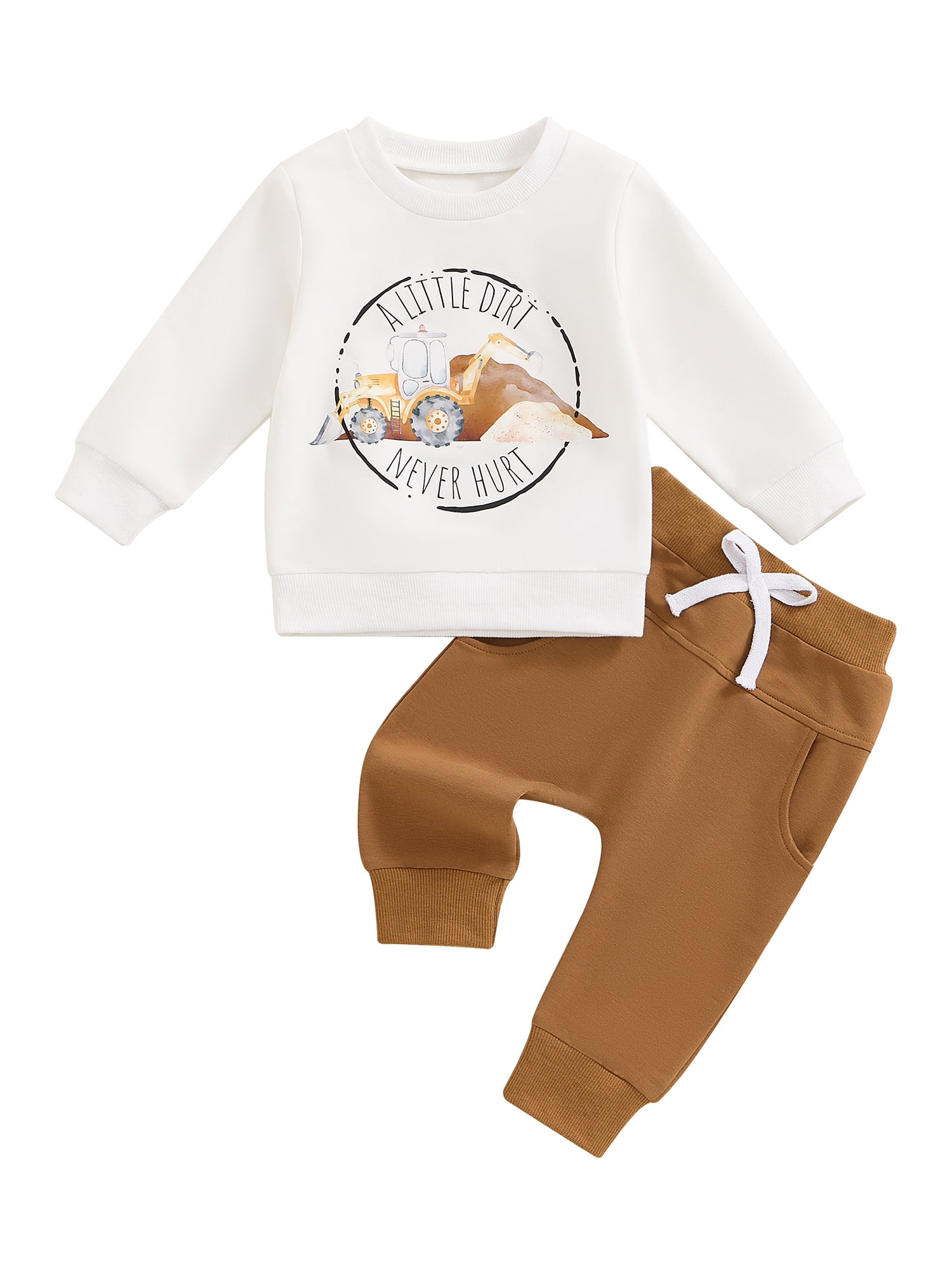 Spring and Autumn Boys Letters and Geometric Pattern Long Sleeves Top and Striped Pants Clothing Set
