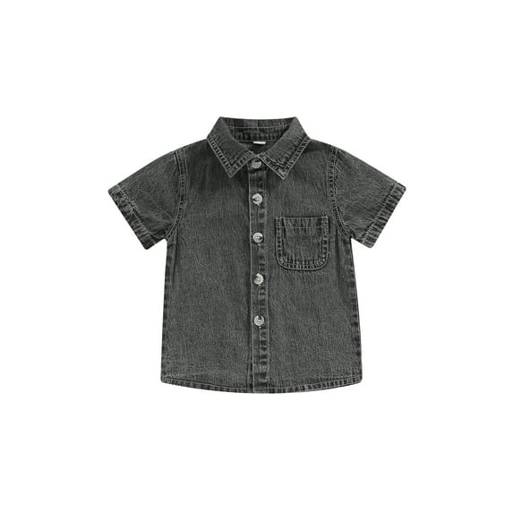 Caoirhny Toddler Boys Summer Casual Denim Shirt Solid Color Short Sleeve Button Down T-shirt