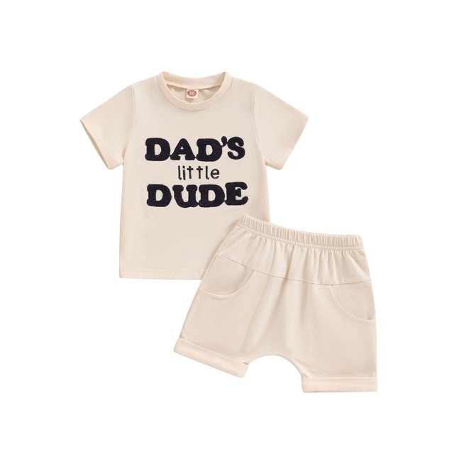 Caoirhny Toddler Boys Summer Outfits Letter Embroidery Round Neck Short