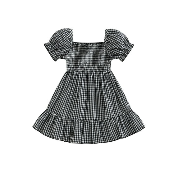 Caoirhny Toddler Girls Summer Casual Dress Short Puff Sleeve A-line Plaid Dress for Party, Travel