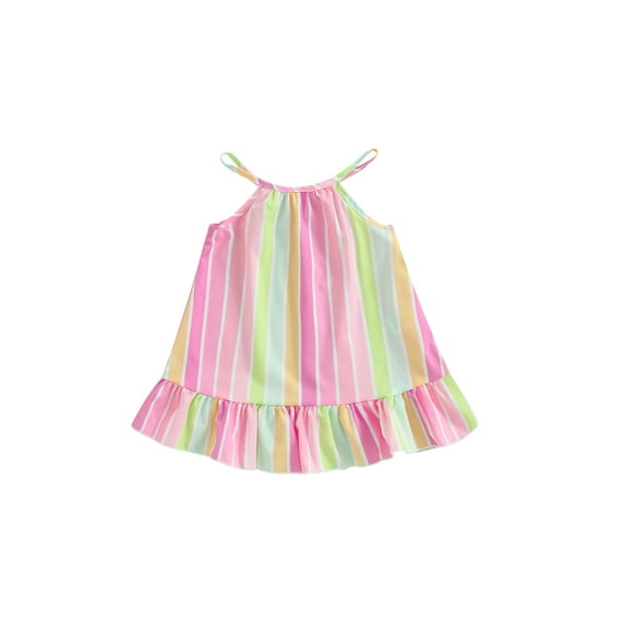 Caoirhny Toddler Kids Girl Dresses, Sleeveless Off Shoulder Striped Print Casual Party Street Princess Dress 6M-4T