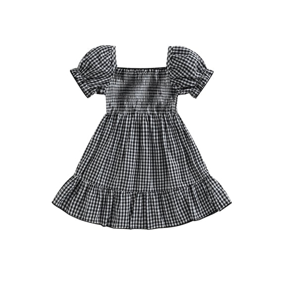 Caoirhny Toddler Kids Girls Summer Casual Dress 12 18 24 Months 2T 3T 4T Short Puff Sleeve A-line Plaid Dress for Party Checkered Dress