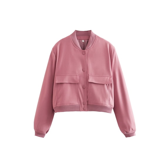 Caoirhny Women Baseball Jacket, Long Sleeve Button Closure Solid Varsity Jacket with Pockets Fall Clothes