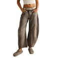thumbnail image 1 of Caoirhny Women Fashion Loose Jeans Solid Color Mid-Rise Barrel Denim Pants Spring Summer Casual Trousers Streetwear, 1 of 9