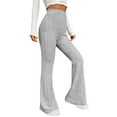 thumbnail image 1 of Caoirhny Women High Waist Flared Pants Casual Solid Color Ribbed Bell Bottoms Elastic Bootcut Trousers Streetwear, 1 of 3