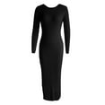 thumbnail image 1 of Caoirhny Women Knit Dress, Long Sleeve Crew Neck Solid Ribbed Dress Slim Fit Fall Long Dress, 1 of 4