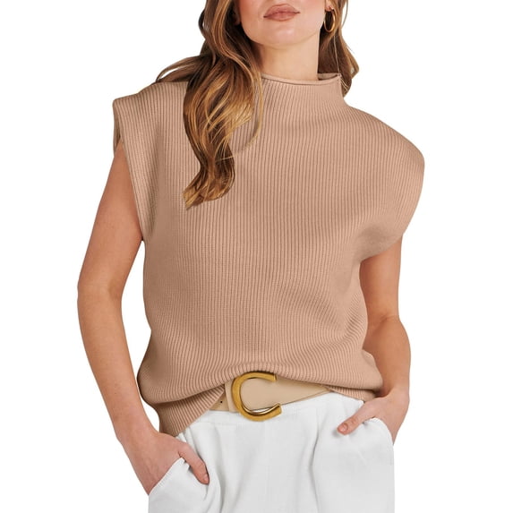 Caoirhny Women Knit Vest, Sleeveless Mock Neck Solid Color Loose Tank Top Fall Sweater for Casual Daily