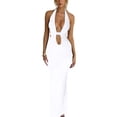 thumbnail image 1 of Caoirhny Women Long Bodycon Dress Solid Color Tie-Up Halter Neck Deep V-Neck Sleeveless Cocktail Dress Summer Party Club Backless Dress, 1 of 8