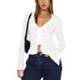 thumbnail image 1 of Caoirhny Women Long Sleeve Crop Tops Button Front Ruffle Cardigan Fitted Shirt for Club Streetwear Aesthetic Clothes, 1 of 6