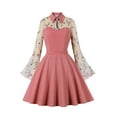 thumbnail image 1 of Caoirhny Women Midi Dress Flower Embroidery Mesh See-Through Long Flare Sleeve A-line Dress Fashion Fall Casual Dress, 1 of 9
