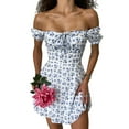 thumbnail image 1 of Caoirhny Women Mini Dress, Short Sleeve Flower Print Lacing Summer A-line Dress for  Casual Vacation, 1 of 4