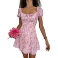 thumbnail image 1 of Caoirhny Women Mini Dress, Short Sleeve Flower Print Lacing Summer A-line Dress for  Casual Vacation, 1 of 5