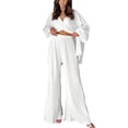 thumbnail image 1 of Caoirhny Women Spring Pants Outfits Solid Color Turn-Down Collar Long Sleeve Loose Shirts Elastic Waist Wide-Leg Long Pants 2 Pieces Set, 1 of 8