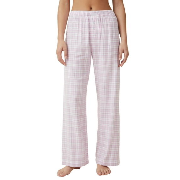 Caoirhny Women Summer Leisure Baggy Pants Elastic Waist Button Wide Leg Plaid/Striped Pants