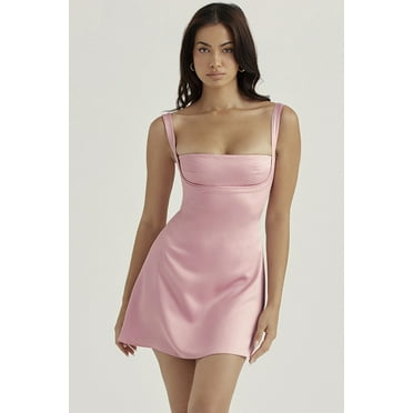 Caoirhny Women Summer Solid Color Dress, Low-Cut Sling Sleeveless High Waist A-Line One Piece Garment
