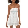 thumbnail image 1 of Caoirhny Women Wrap Chest Bodycon Dress Flower Print Tie-Up Ruffles Strapless Boat Neck Backless Dress Summer Party Club Mini Dress, 1 of 9