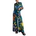 thumbnail image 1 of Caoirhny Women's 2 Piece Casual Outfits Long Sleeve Lapel Button Shirt Print Drawstring Pants Sets Streetwear, 1 of 8