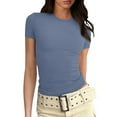 thumbnail image 1 of Caoirhny Women's Ribbed Tops Slim Fit Round Neck Short Sleeve Stretchy Solid Color Basic T-Shirts for Summer, 1 of 7