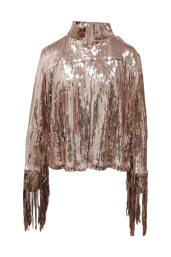 Women's Sequin Party Jackets Sparkly Long Sleeve Open Front Tassel Jackets Blazers Clubwear