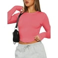 thumbnail image 1 of Caoirhny Women's Slim Fit Crop Tops Long Sleeve Round Neck Curved Hem Solid Color T-Shirt Dressy Blouses, 1 of 9