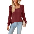 thumbnail image 1 of Caoirhny Women's Spring Loose Tops Solid Color Jacquard Long Sleeve Square-Neck Casual Elegant Blouse, 1 of 7