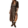 thumbnail image 1 of Caoirhny Women's Summer Embroidered Dress 3/4 Sleeve V-Neck Tie Tunic Waist Long Dress for Beach, Party, 1 of 9