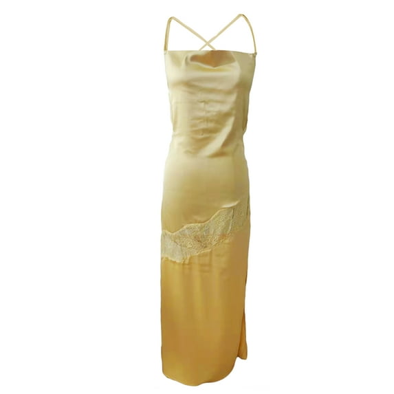 Caoirhny Womenacute;s Long Dress, Spaghetti Strap Sleeveless Lace See-Through Solid Color Split Dresses