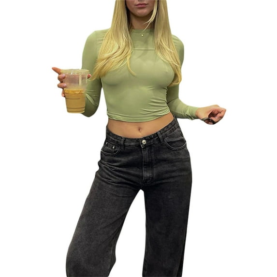 Caoirhny Womenacute;s Spring Autumn Slim Tops Solid Color Long Sleeve Round Neck Streetwear Blouse