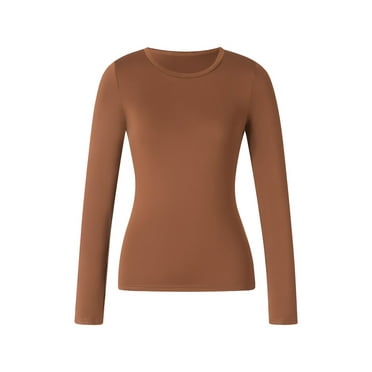 Caoirhny Womenacute;s Spring Autumn Slim Tops Solid Color Long Sleeve Round Neck Streetwear Blouse