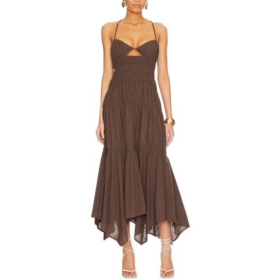 Caoirhny Womenacute;s Summer Slip Dress Solid Color Spaghetti Strap Back Cross Ruched Flowy Midi Sleeveless Dress