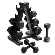 Cap Barbell 100 lb Cast Iron Hex Dumbbell Weight Set with Rack, Black
