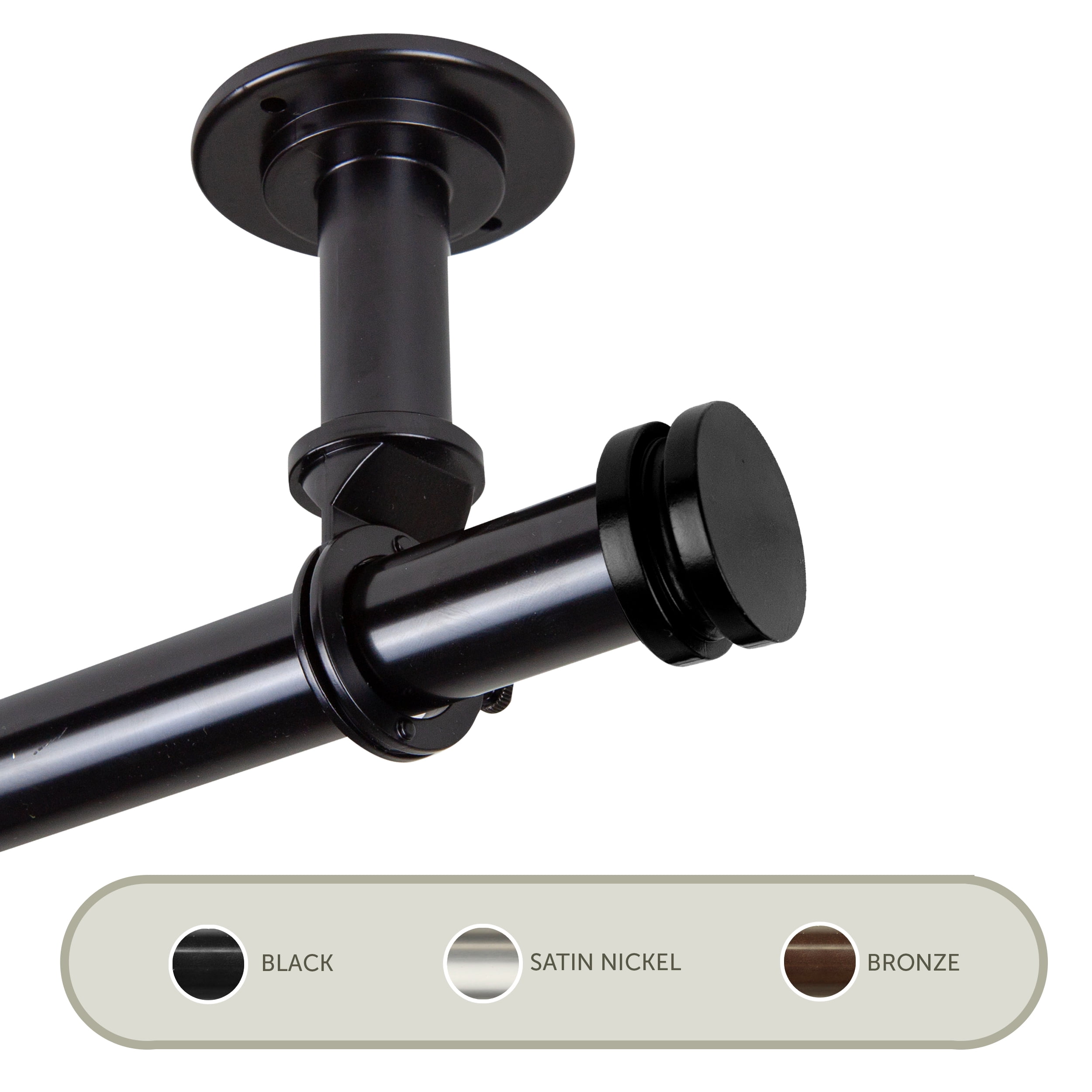 Cap Ceiling 1" Curtain Rod/ Room Divider 66-120 inch - Black
