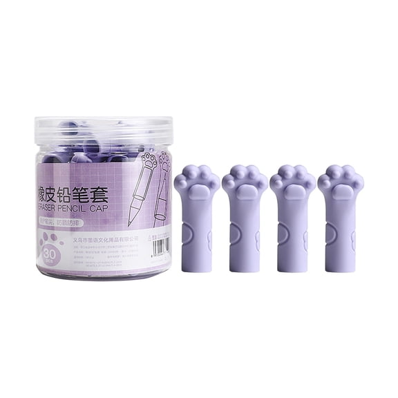 Cap Erasers for Pencils Soft Silicone Protective Sleeve 3.9cm Cute Stationery Set 30Pcs with Storage Jar