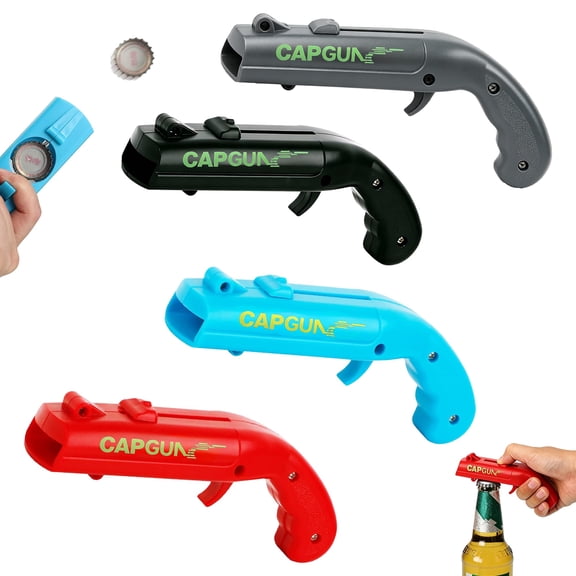 Cap Gun Bottle Opener, 2 Pack Grey Bottle Cap Launcher Gun - Funny Shooting Bottle Opener Gun for Parties, Cool Beer Opener Gift for Men, Unique Gadget for BBQs & Tailgates