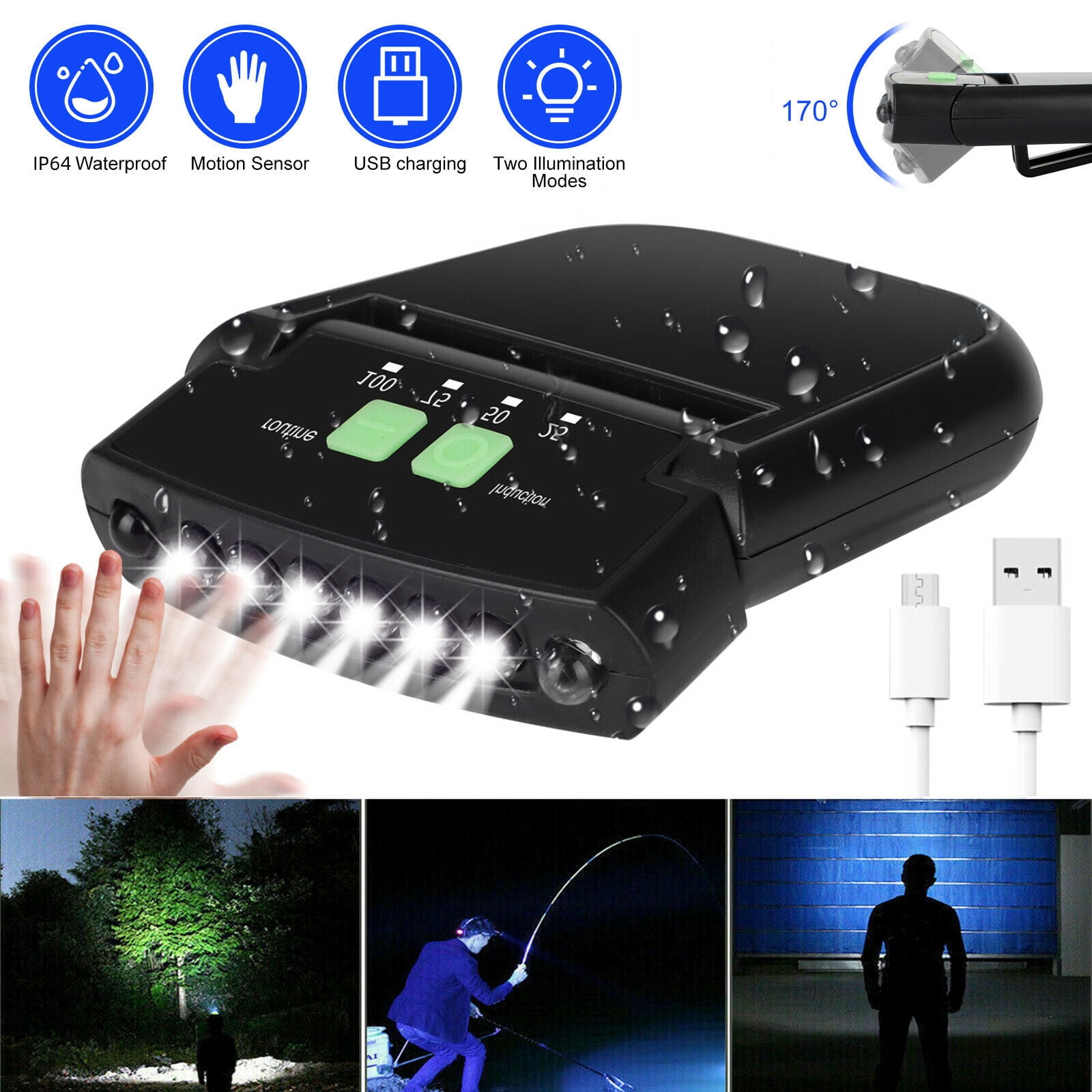 Cap Hat Light Headlamp For Runners, Usb Rechargeable Cap Visor Led Light, 2 Modes Clip On Hat