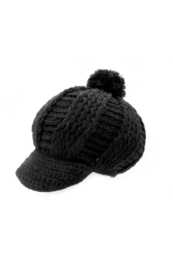 Cap - Knitted Beanie W/ Pom Pom – HT-H1056, Black