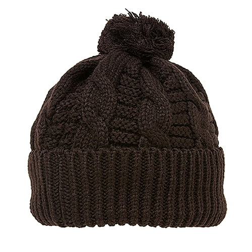 Cap - Knitted Beanie w/ Pom Pom – Brown