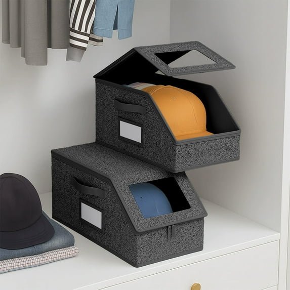 Cap Organizer, Stackable Baseball Cap Storage Box Holds Up to 30 Hats with Transparent Window, Large Capacity Closet Hat Organizer for Men and Women