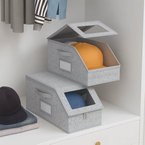 Cap Organizer, Stackable Baseball Cap Storage Box Holds Up to 30 Hats with Transparent Window, Large Capacity Closet Hat Organizer for Men and Women