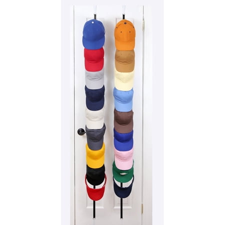 Cap Rack 18 FAVorite | Hat Racks | Hold up to 36 caps | Over Door Organizer | Baseball Hat Organizer | Over Door Hanger | Fitted & Adjustable Caps & Visors | Door Slam Proof | 2 Straps | Black