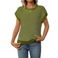 thumbnail image 1 of Cap Sleeve Casual Striped Color Block Sweater Green L, 1 of 9