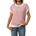 thumbnail image 1 of Cap Sleeve Casual Striped Color Block Sweater Red M, 1 of 7