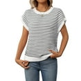 thumbnail image 1 of Cap Sleeve Casual Striped Color Block Sweater White M, 1 of 7