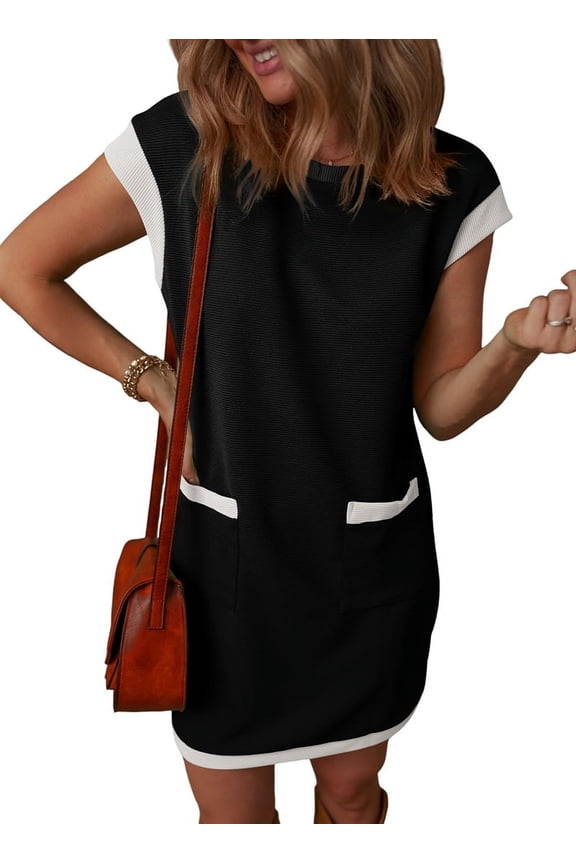 Cap Sleeve Colorblock Shift Tee Mini Dress Black XXL