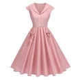 thumbnail image 1 of Cap Sleeve Lapel 50s Style Dresses for Women Vintage 1950s Retro Rockabilly Prom Tea Party Swing Dress with Pockets, Guest Dresses for Women(Pink,M), 1 of 2